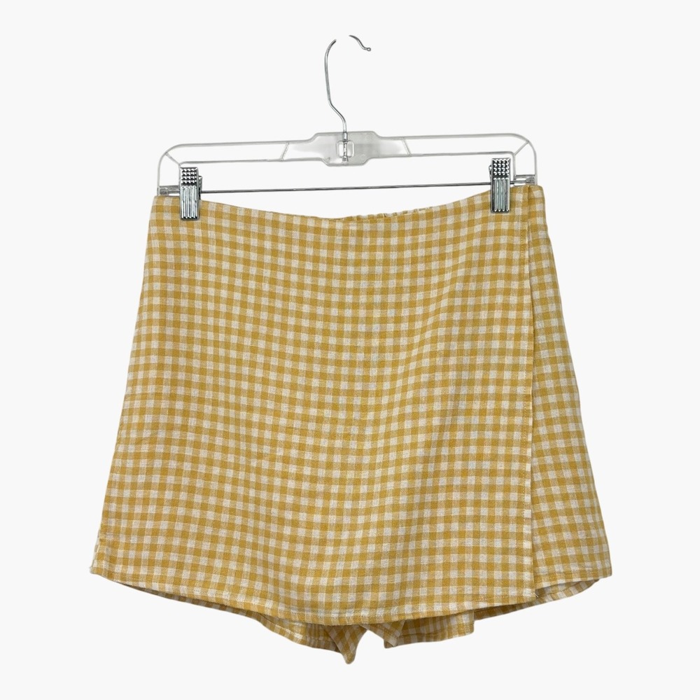 Old Navy Skort High-Waisted Linen-Blend Gingham Yellow Women's Size S NWT - Picture 3 of 7
